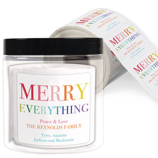 Colorful Merry Everything Square Gift Stickers in a Jar